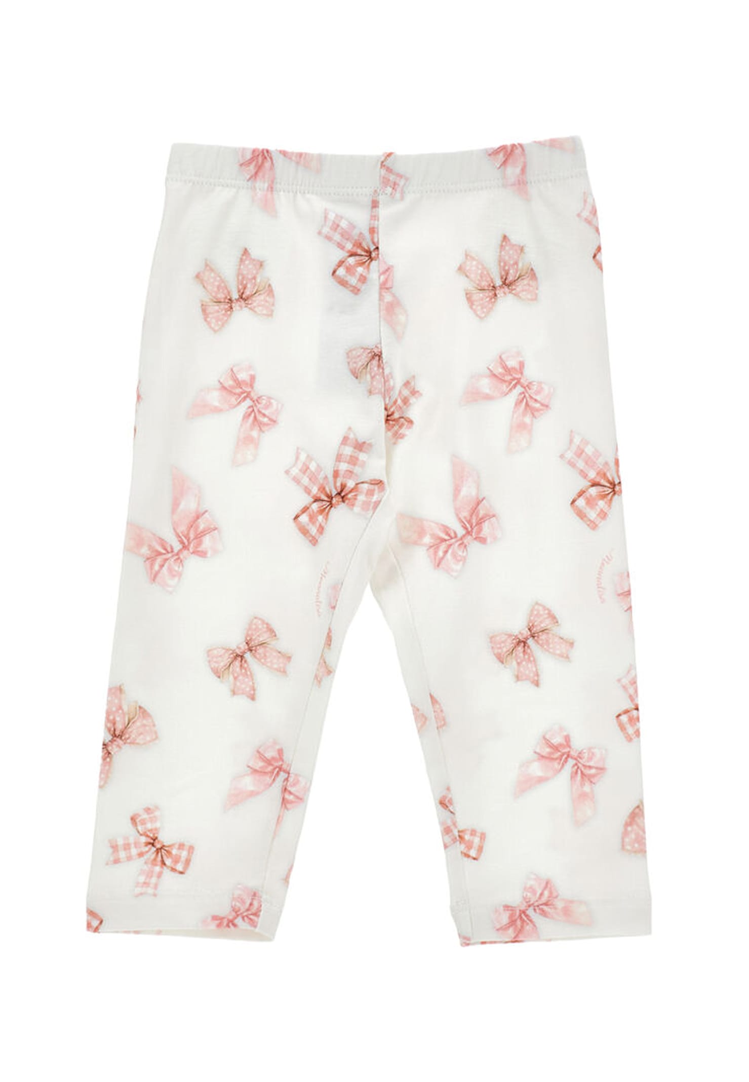 Monnalisa White Leggings For Baby Girl With Bows In White