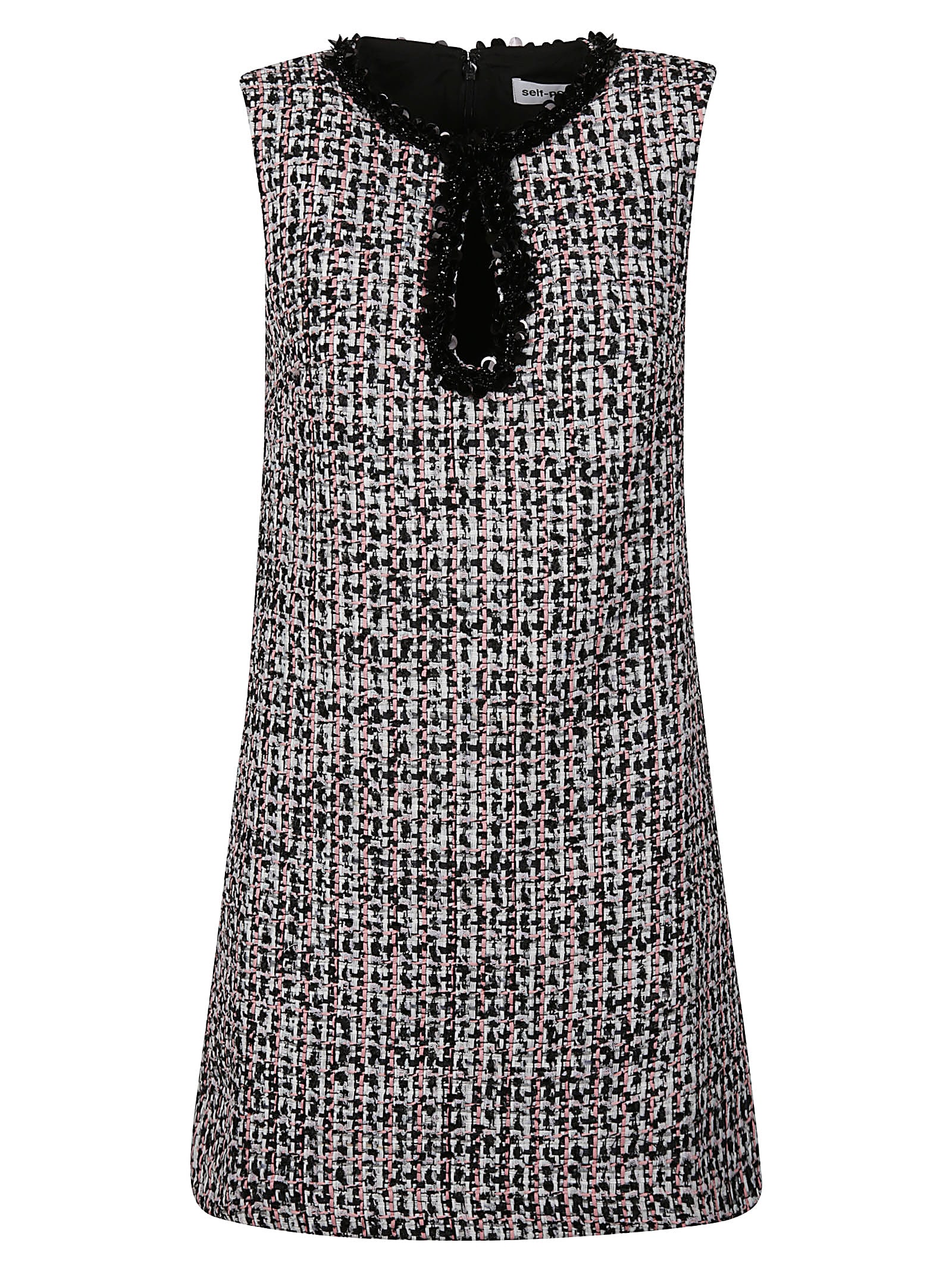 Shop Self-portrait Boucle Embellished Mini Dress In Black