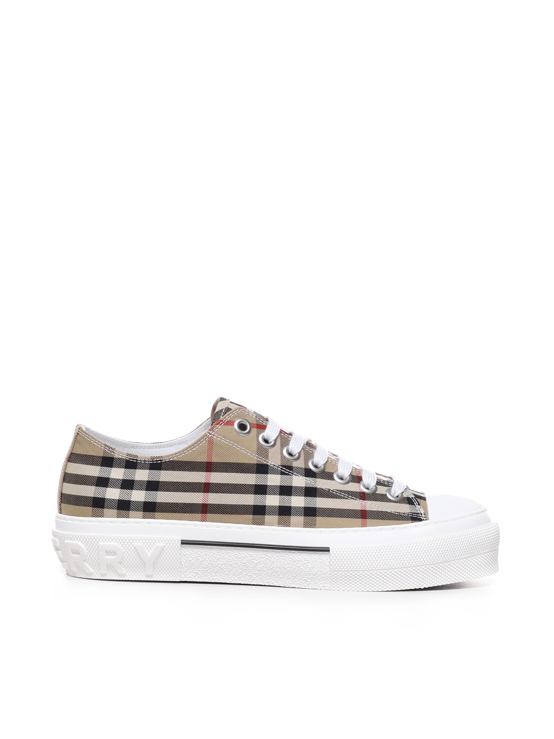 Shop Burberry Cotton Sneaker With Vintage Check Pattern In Archive Beige Ip Chk
