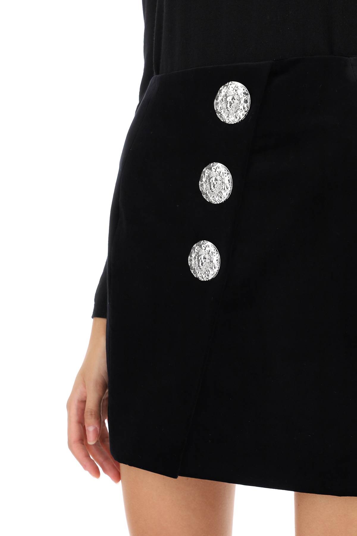 Shop Balmain Velvet Mini Skirt With Buttons In Noir (black)