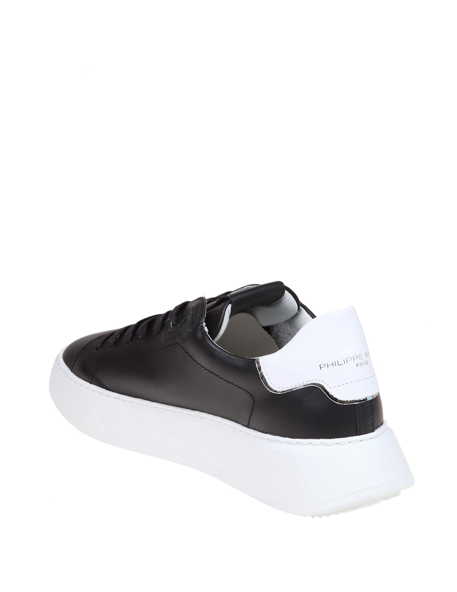 Shop Philippe Model Temple Sneakers In Black Leather In Black /white