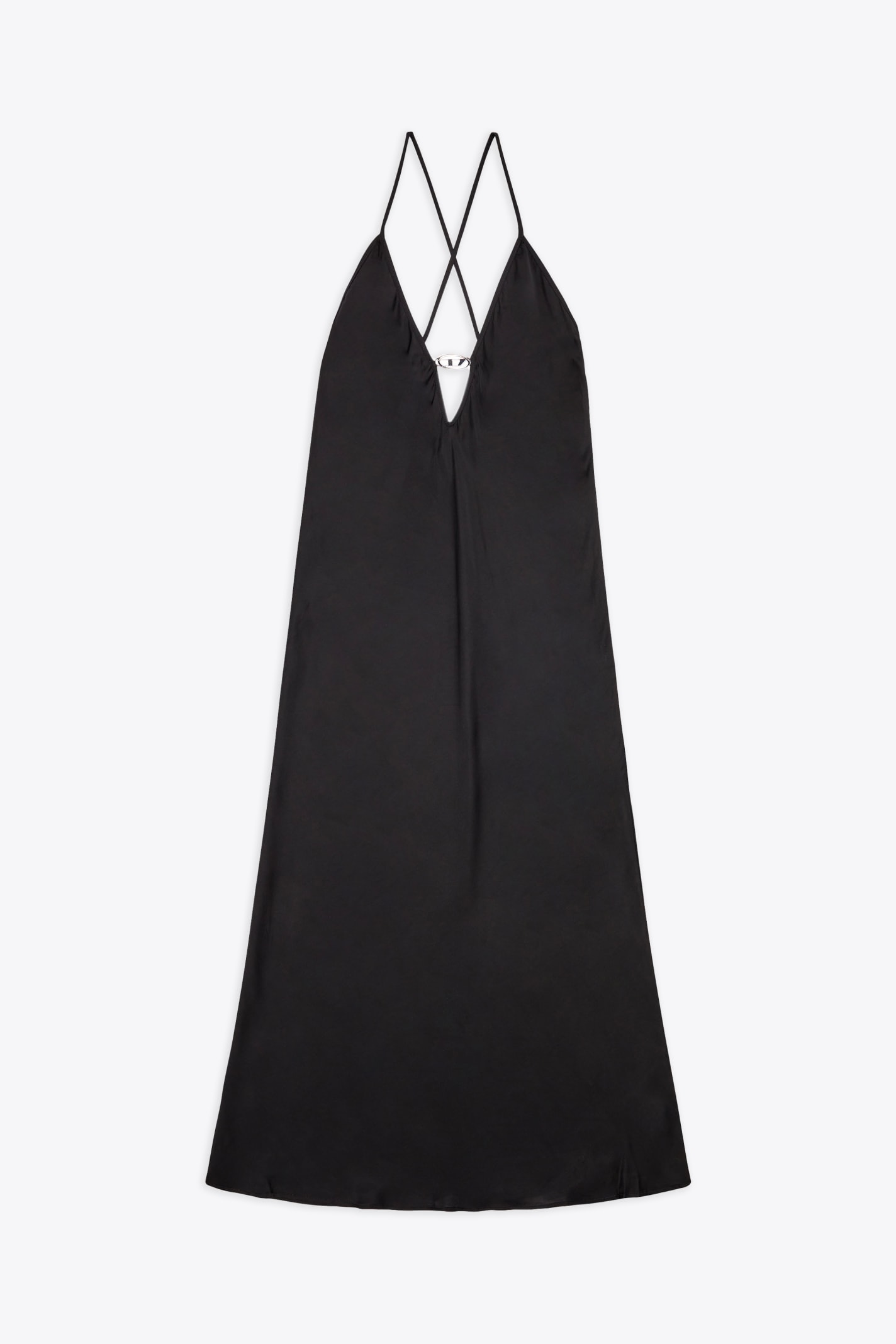 Ufpt-mayra-d-long Black satin midi dress with Oval D logo - Ufpt Mayra D-Long