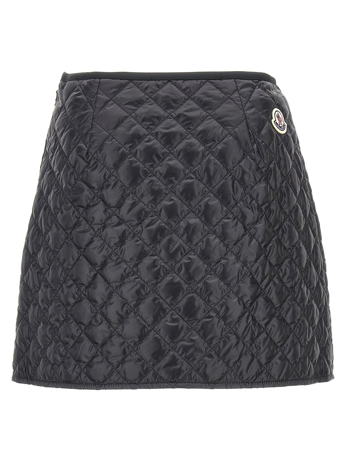 Shop Moncler Logo Patch Quilted Mini Skirt In Black