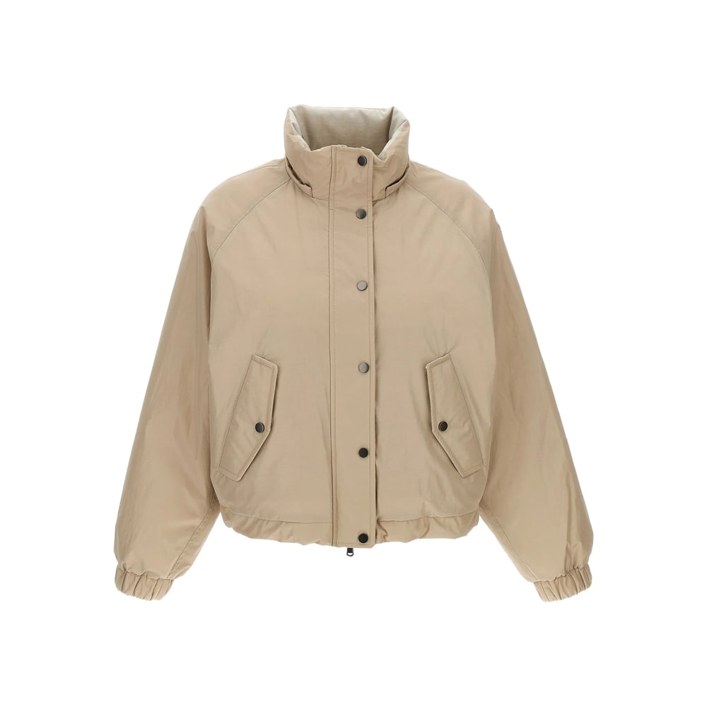 Brunello Cucinelli Hooded Down Jacket Featuring Front Pockets In Neutral