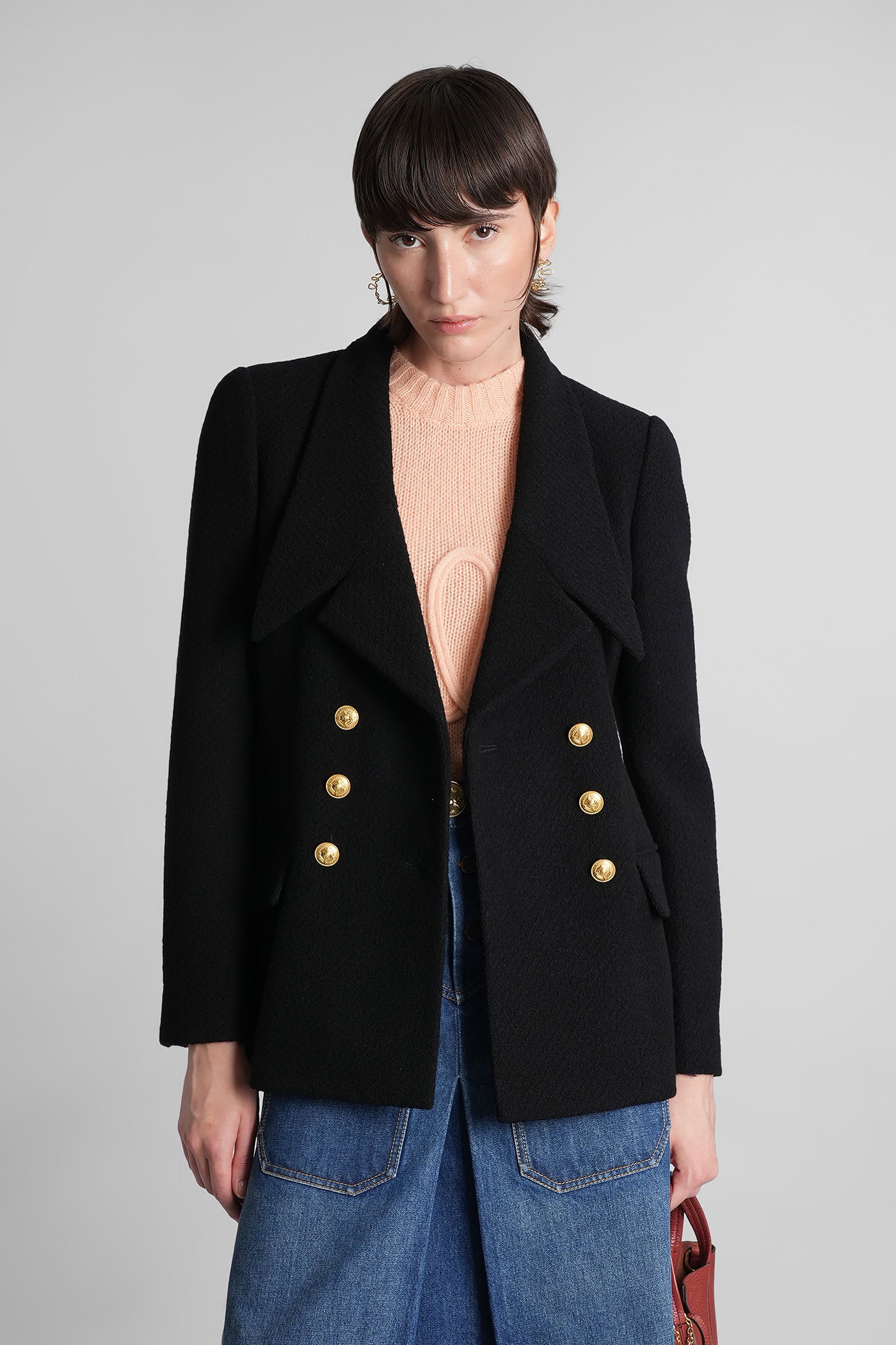 Chloé Double-breasted Virgin Wool Blend Blazer In Black