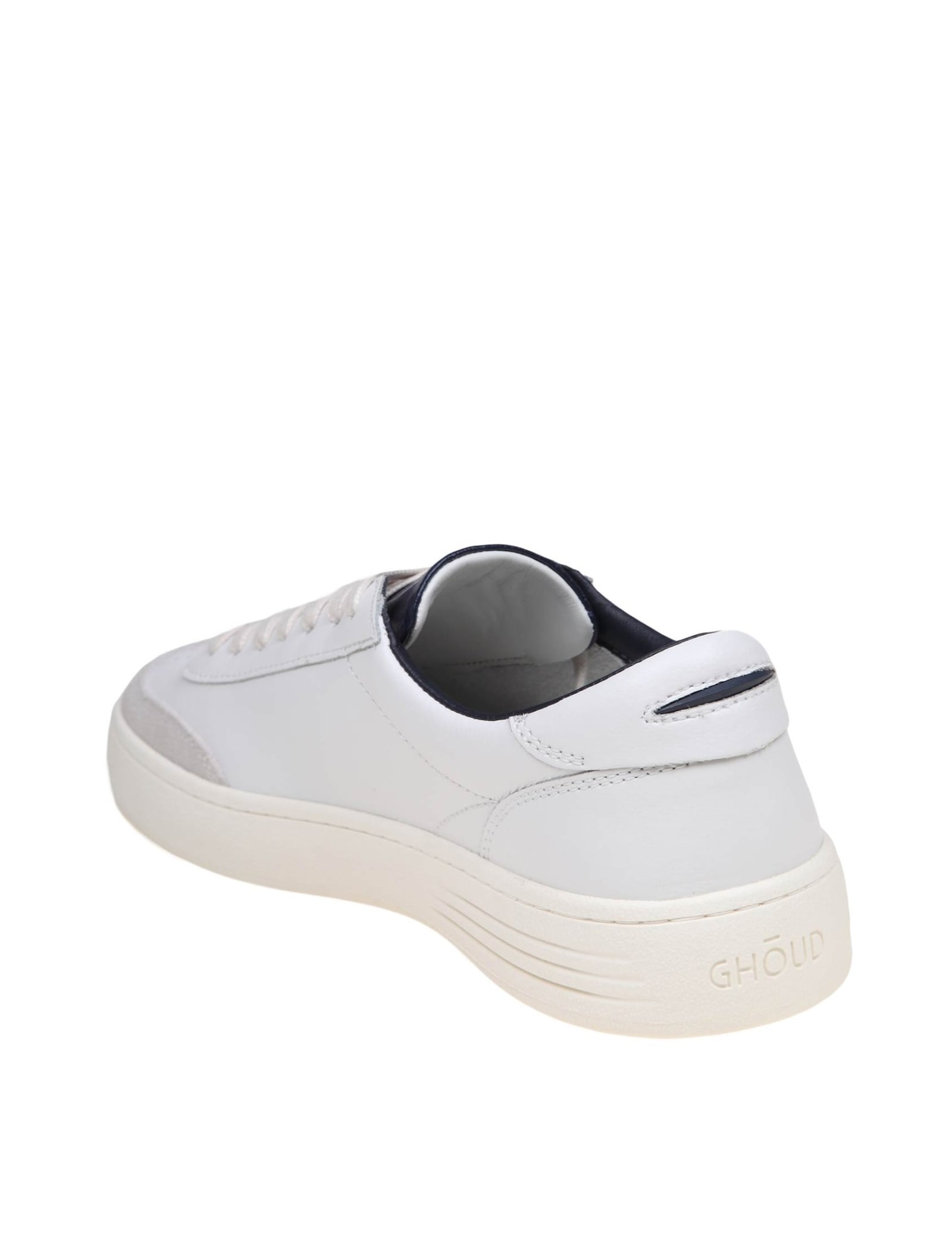 Shop Ghoud Lido Low Sneakers In White/blue Leather And Suede In Leat/suede Wht/blue
