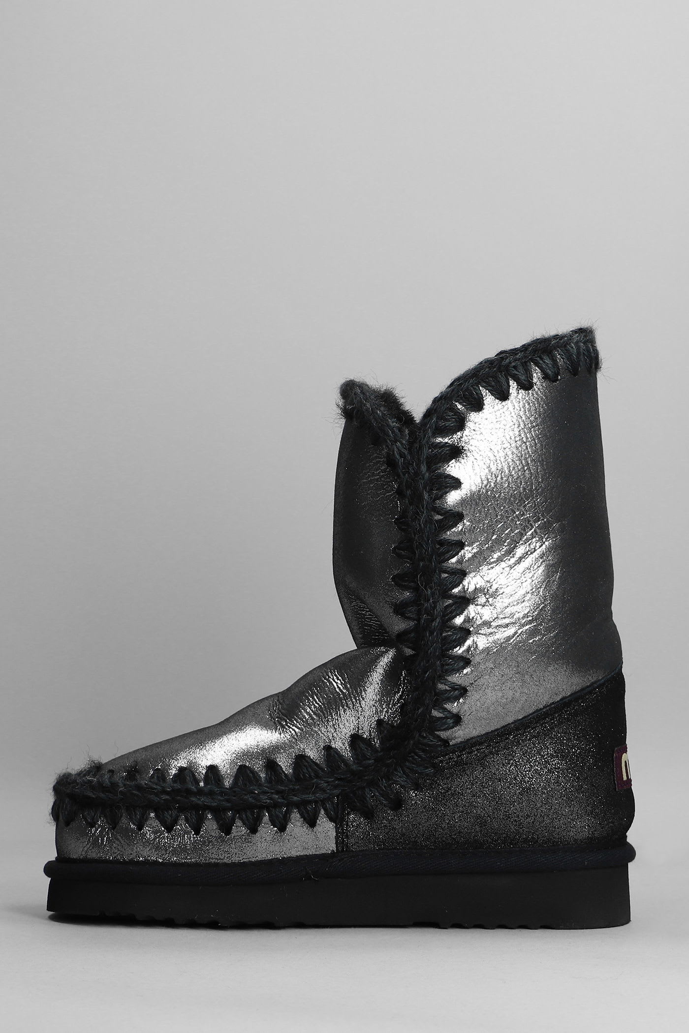 Mou Eskimo 24 Low Heels Ankle Boots In Black Glitter In Black