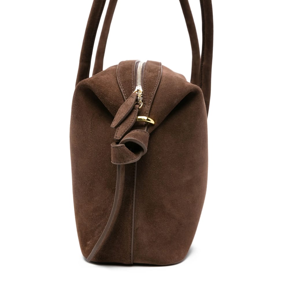 Yuzefi Rectangular Suede Shoulder Bag With Detachable Strap In Brown