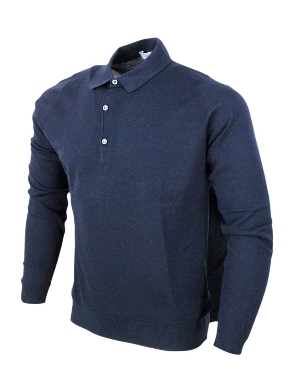 Shop John Smedley Long-sleeved Polo Shirt In Extrafine Cotton Thread With Three Buttons In Blu