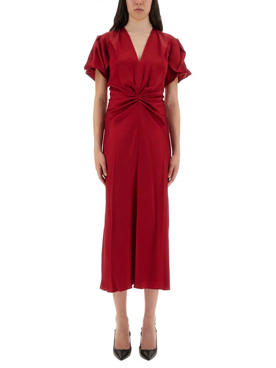 Victoria Beckham V-neck Midi Dress In Red