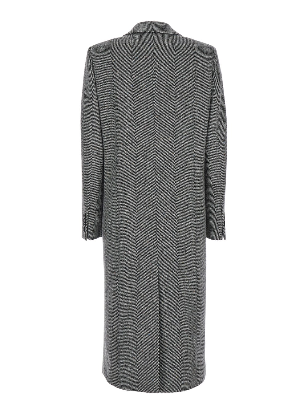 Shop Etro Grey Long Double-breasted Coat With Chevron Motif In Wool Blend Woman