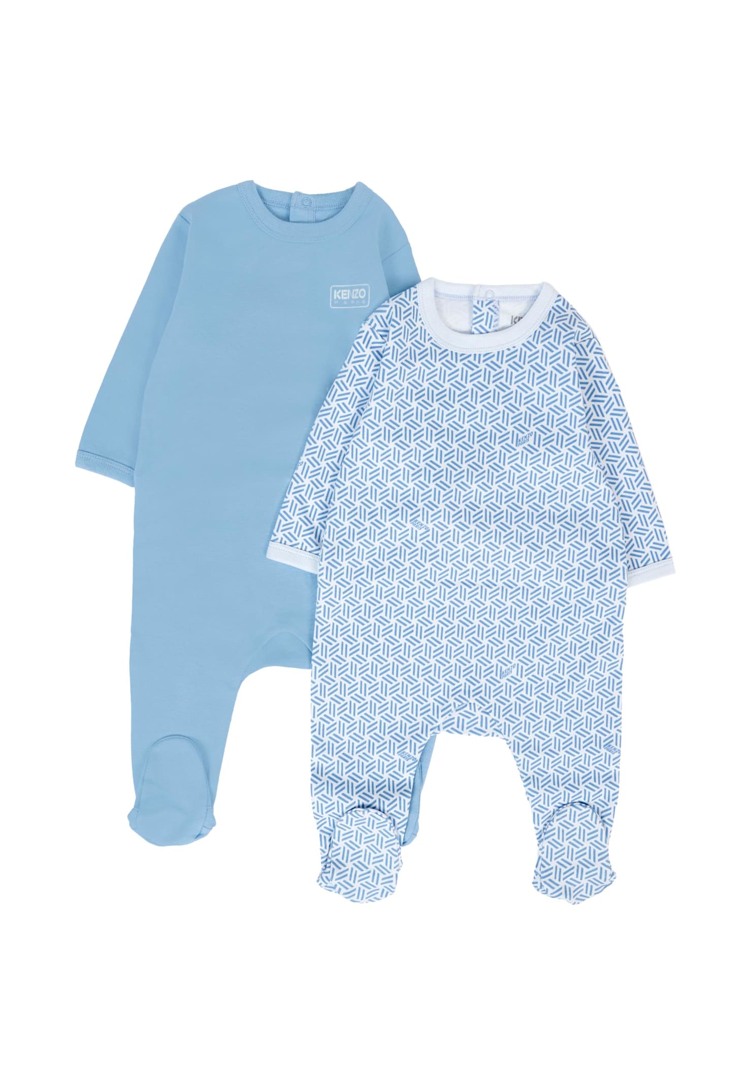 Kenzo Light Blue Babygrow Set For Baby Boy With Geometric Pattern In Blue