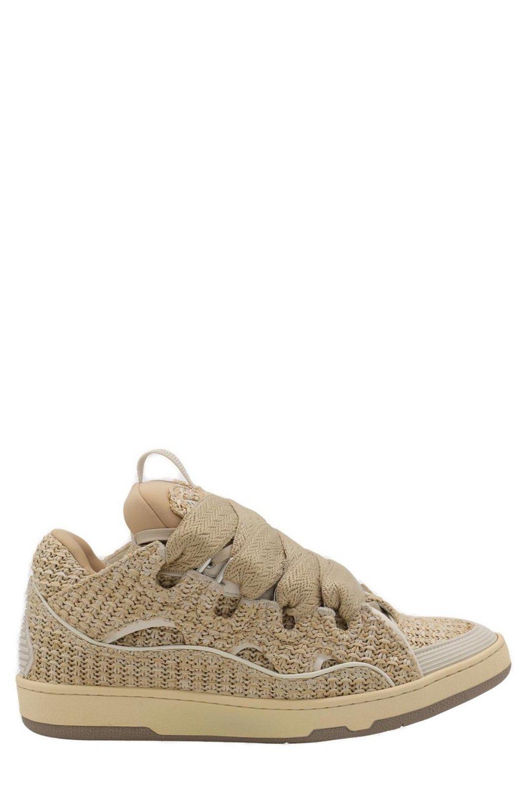 Lanvin Beige Curb Raffia Sneakers In Natural