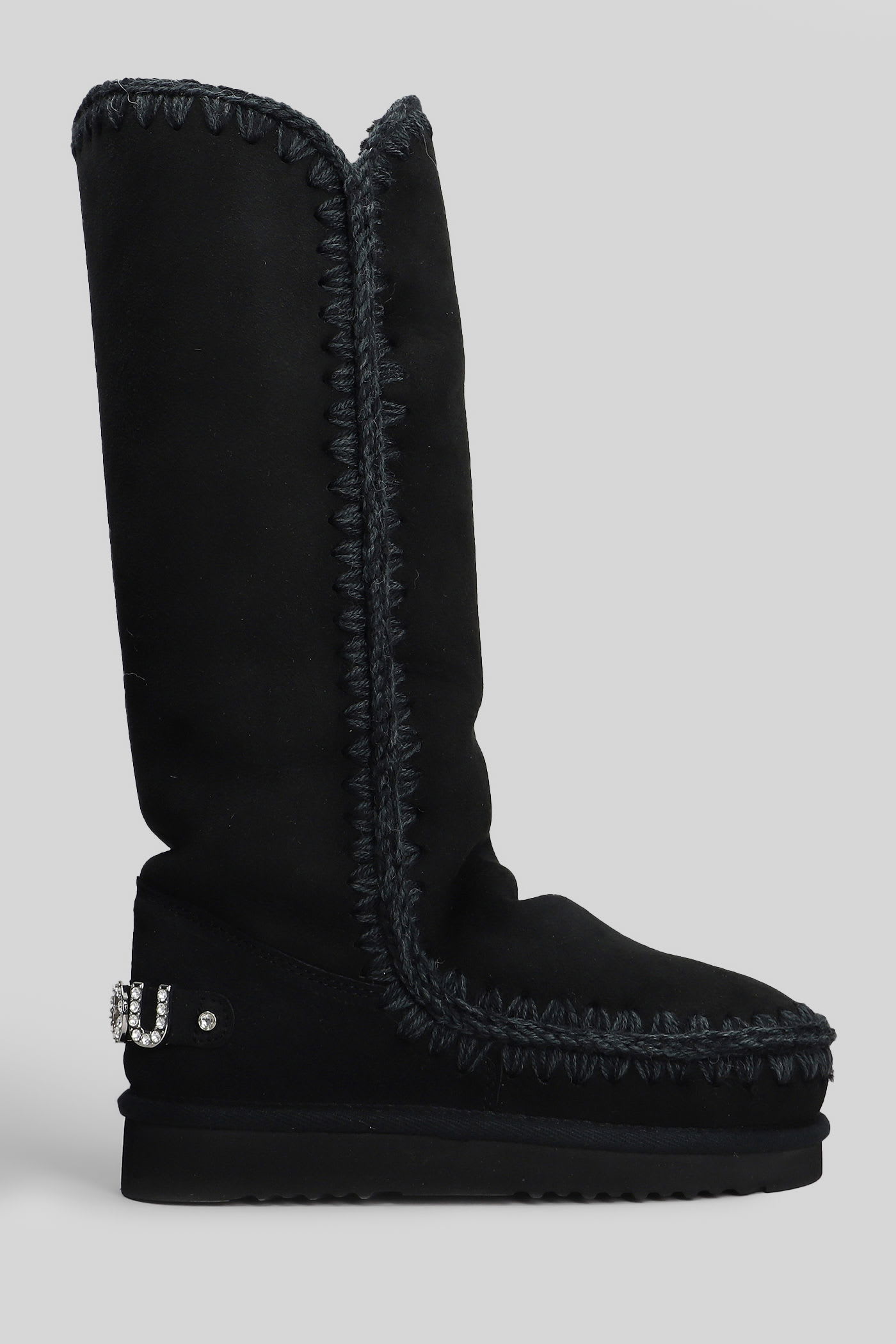 Mou Eskimo 40 Low Heels Boots In Black Suede In Black