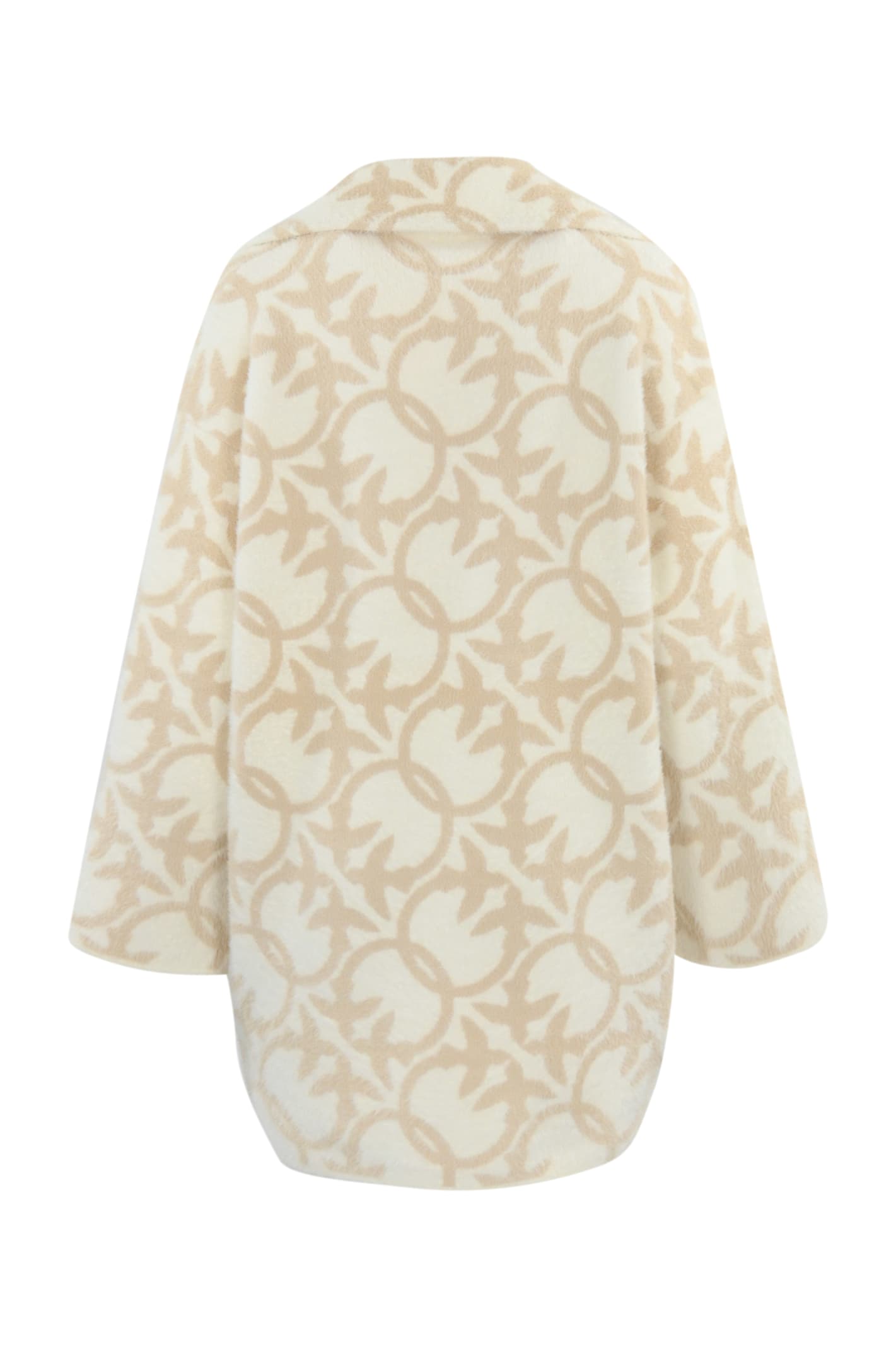 Shop Pinko Faux Fur Coat With Love Birds Logo In Panna/beige