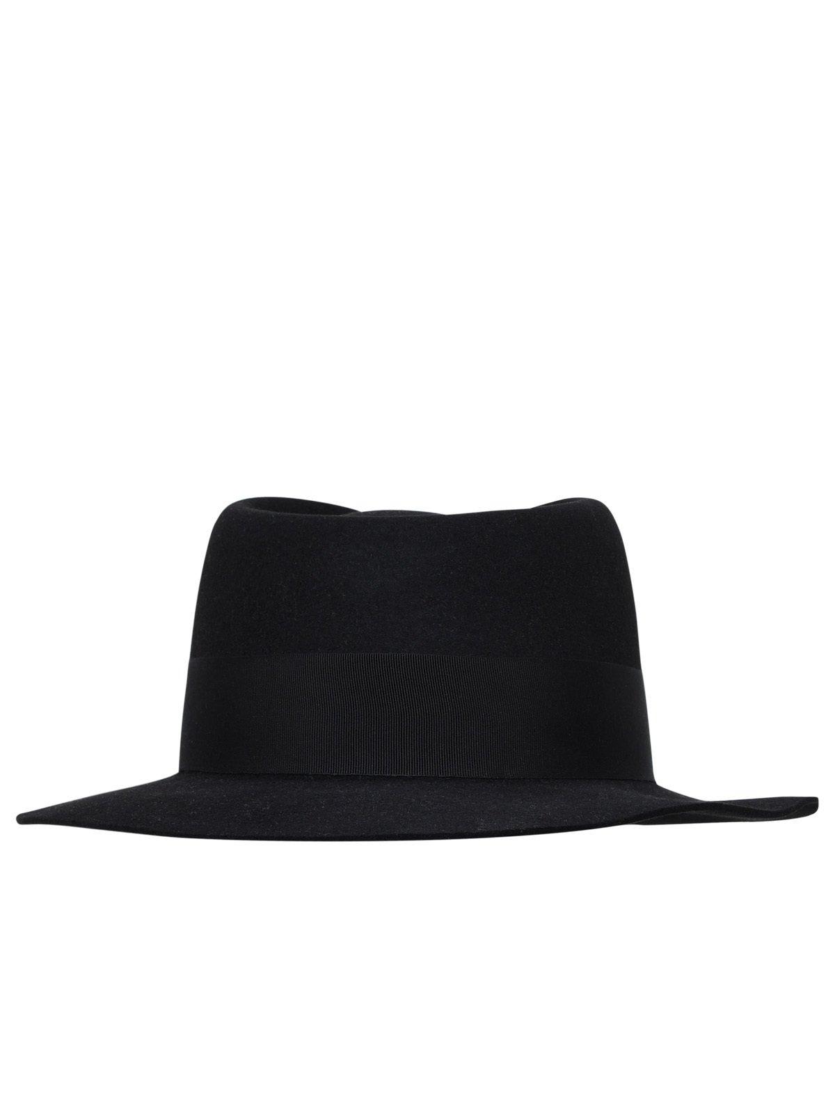 Saint Laurent Logo Plaaque Fedora Hat In Black