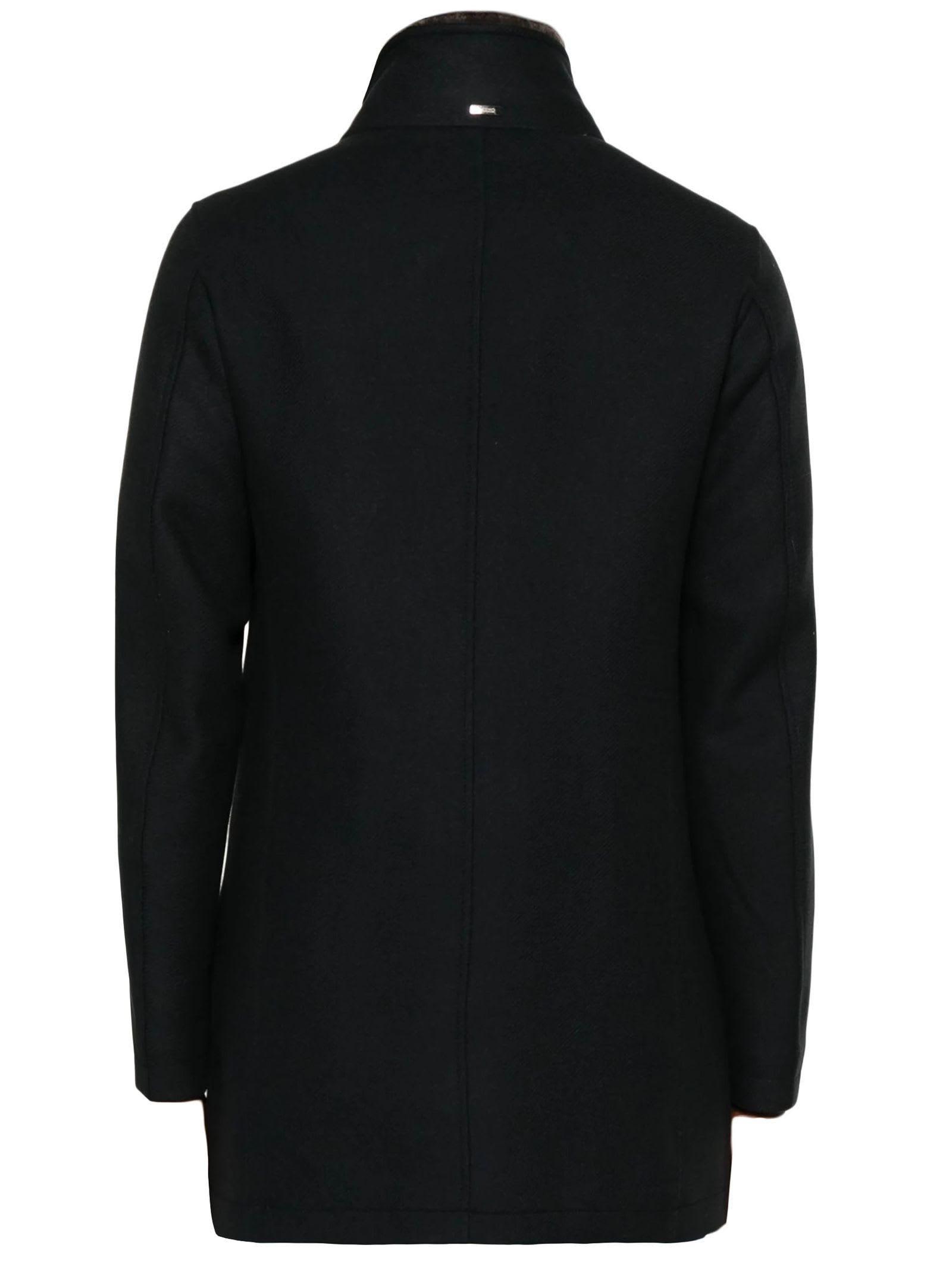 Shop Herno Navy Blue Virgin Wool Blend Coat