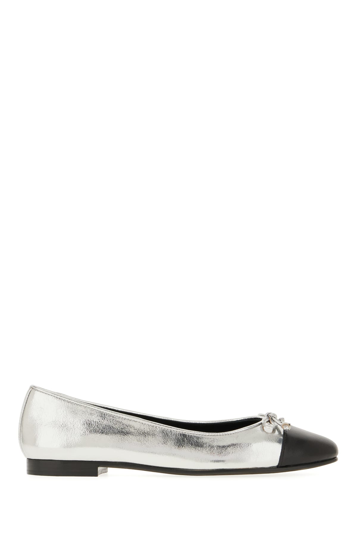 Tory Burch Two-tone Leather Ballerinas In Silver Perfect Black