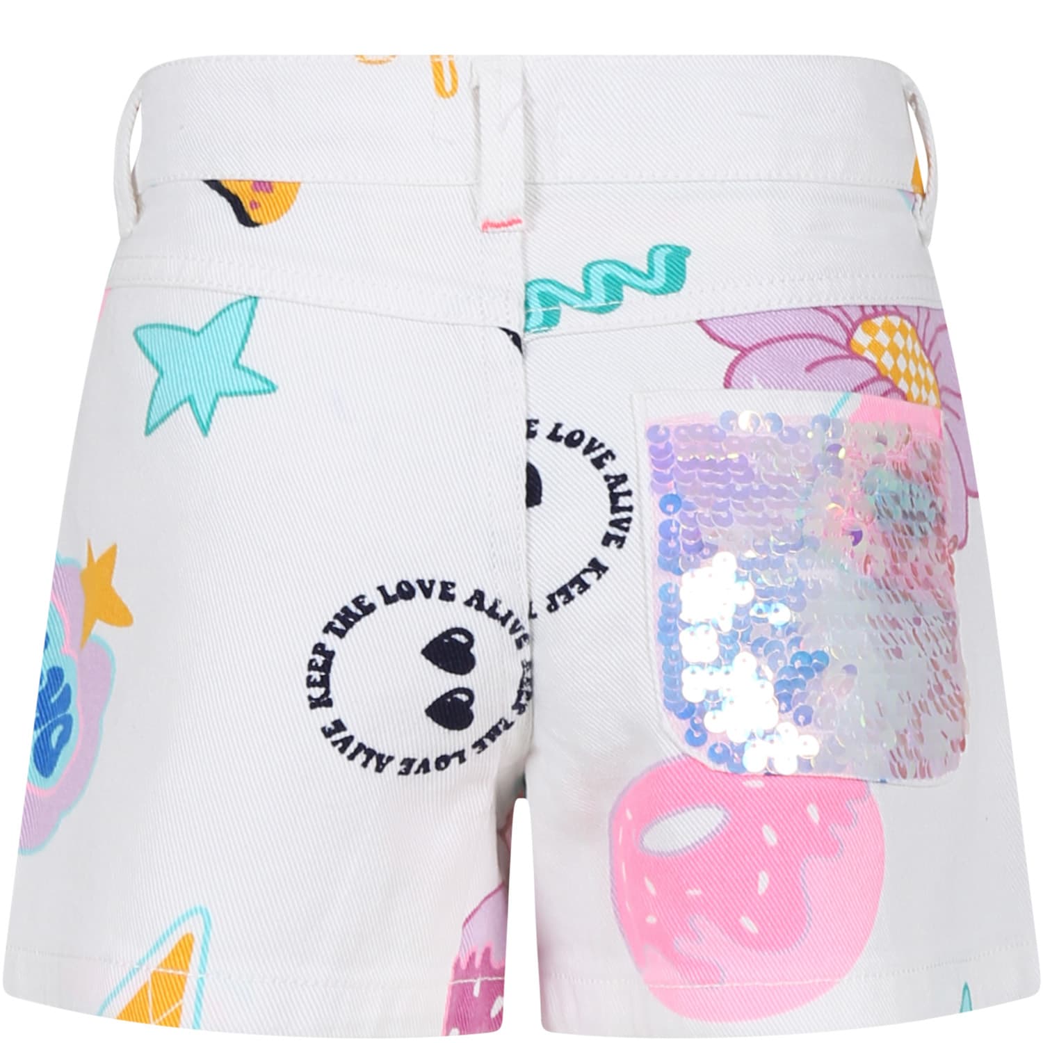 Shop Billieblush White Shorts For Girl With Multicolor Pattern