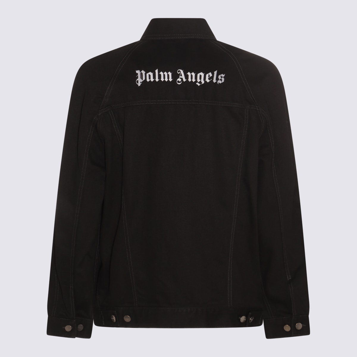 Shop Palm Angels Black Denim Logo Jacket