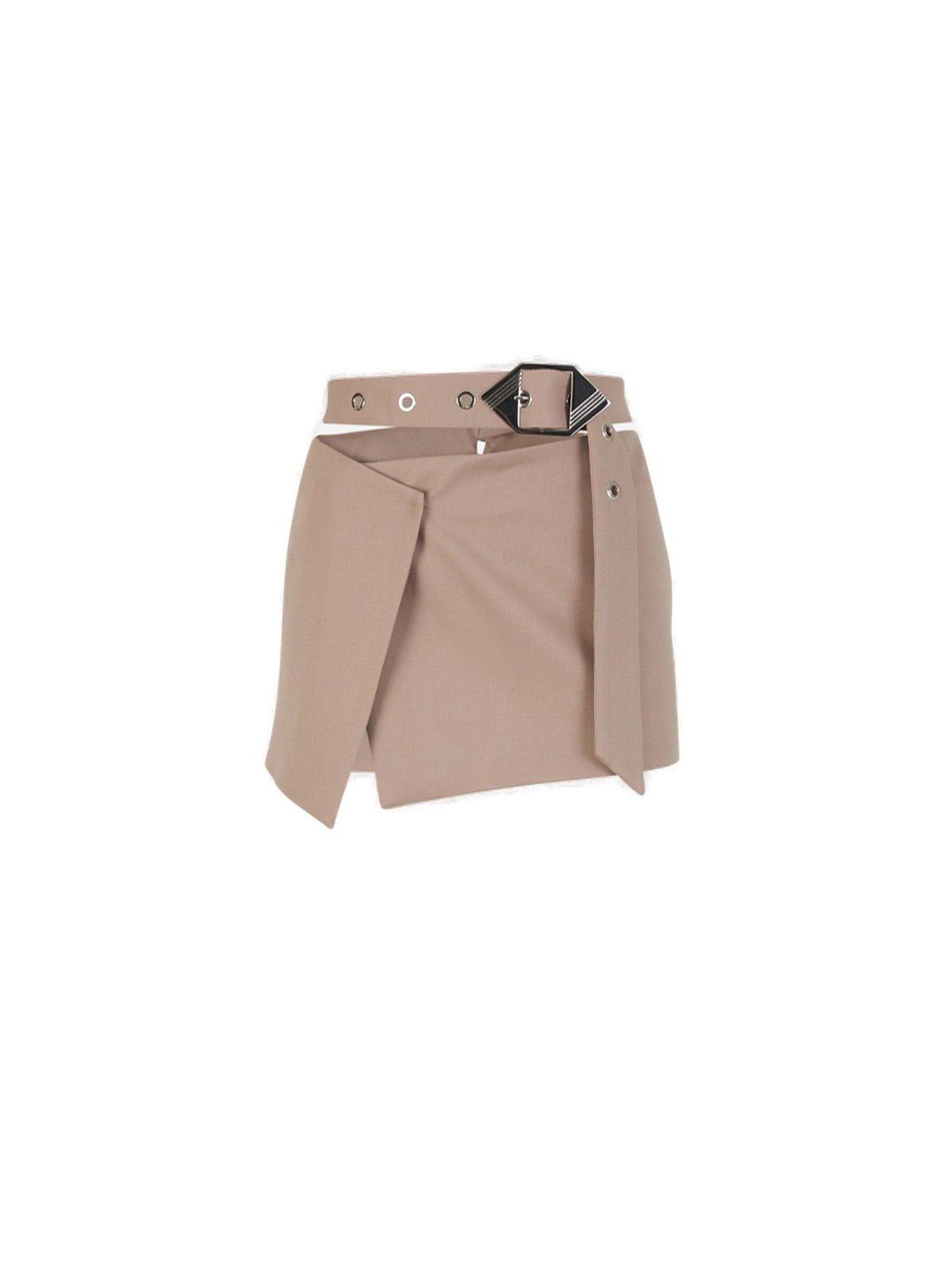 Mid-rise Asymmetric Belted Mini Skirt