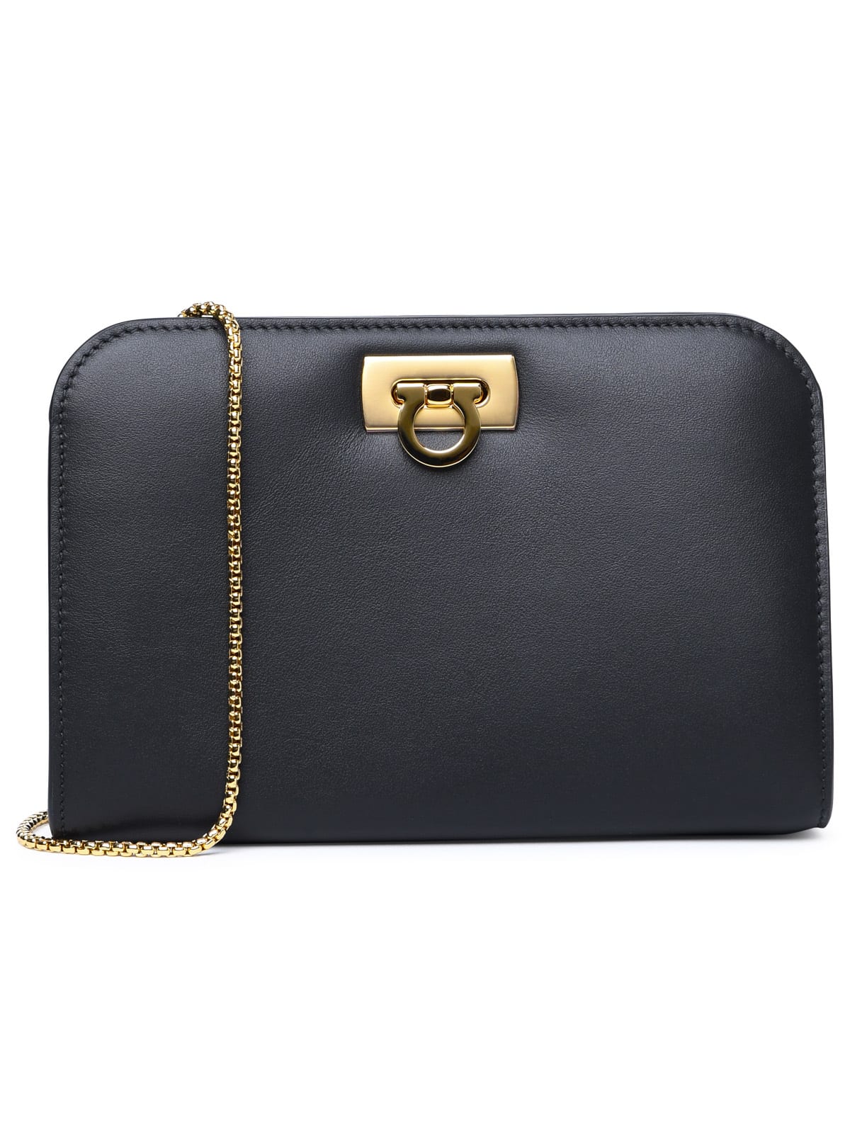 Shop Ferragamo Diana Mini Clutch Bag In Black Calf Leather