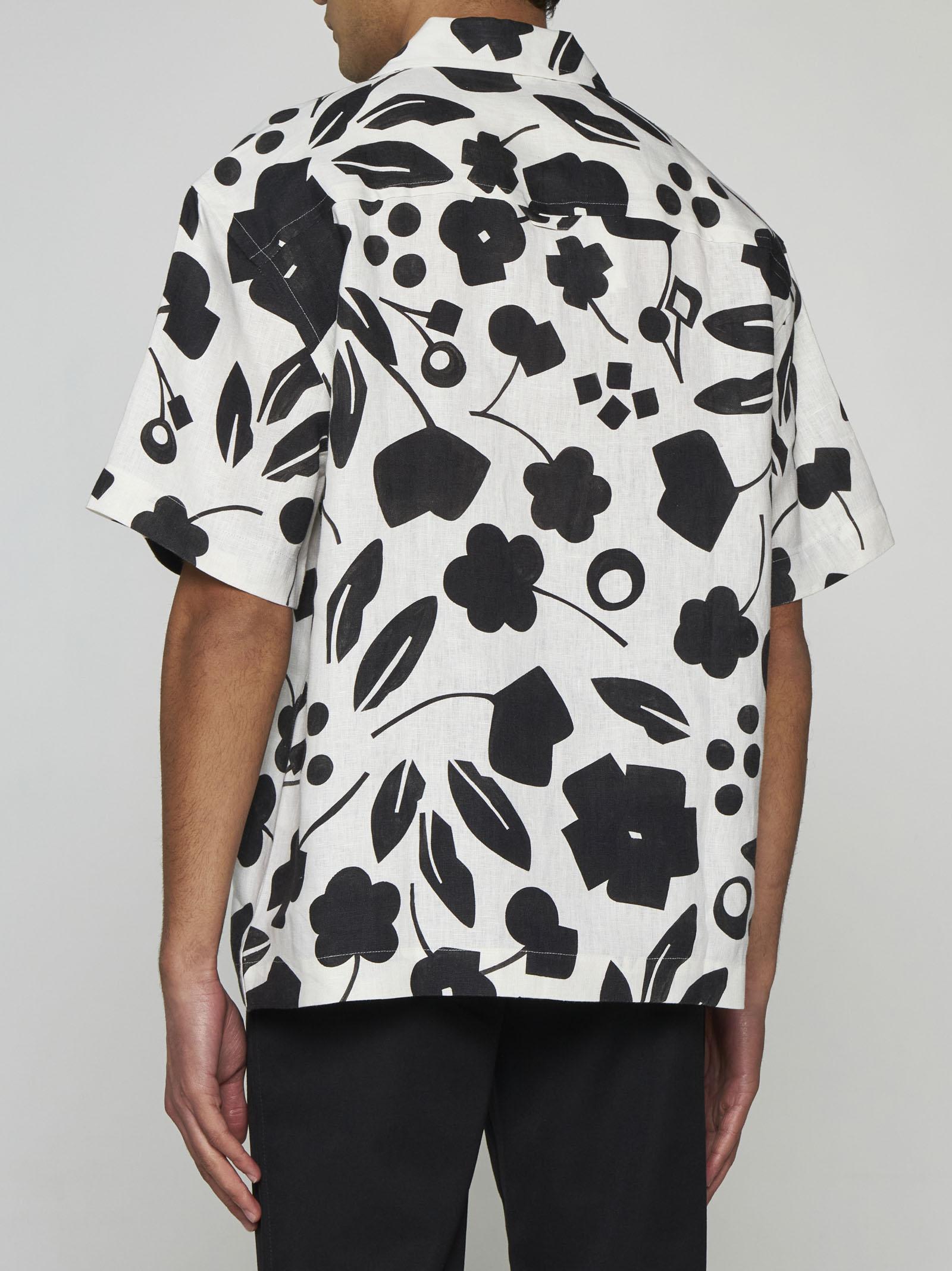 Shop Jacquemus Jeans Print Linen Shirt In Pt Black White Cubic Flow