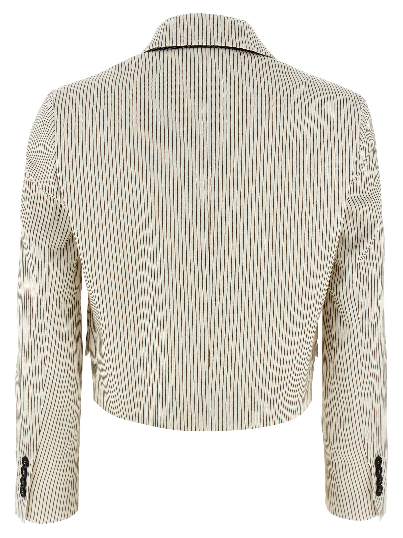 Brunello Cucinelli Double-breasted Short Blazer In White Linen And Cotton