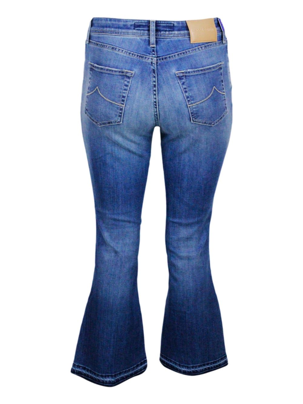 Jacob Cohen Victoria Crop Jeans In Light Stretch Denim With Trumpet Shape And 5-pocket Fringed Hem In Denim