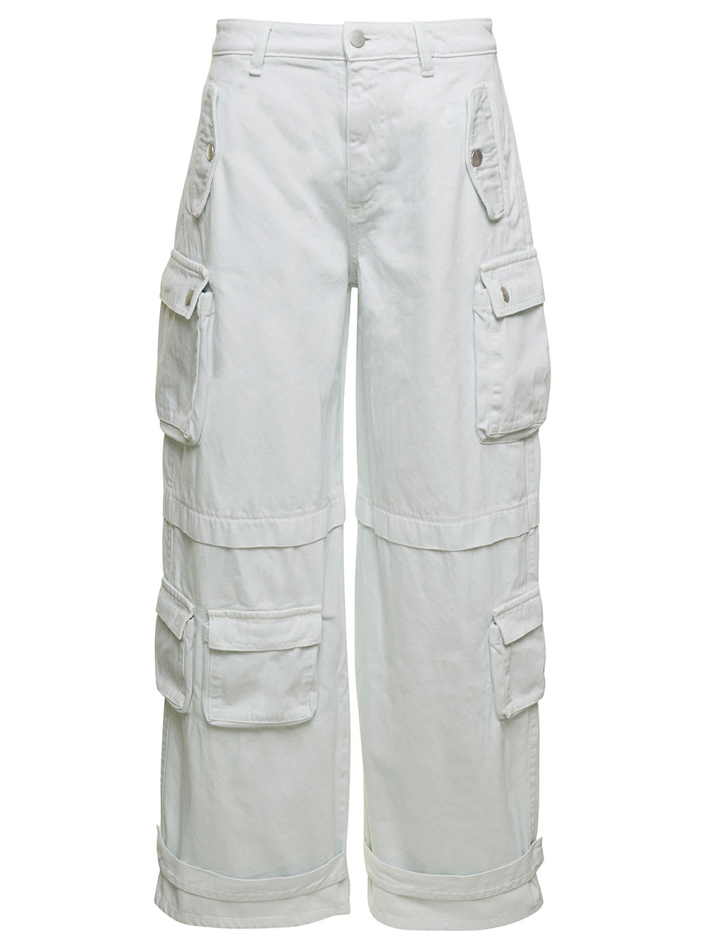 rosalia White Low Waisted Cargo Jeans With Patch Pockets In Cotton Denim Woman