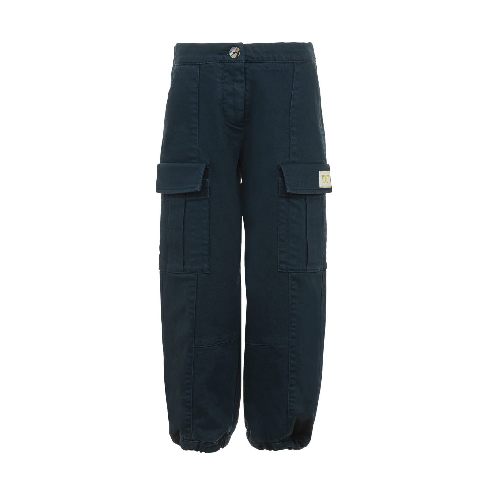 Emilio Pucci Kids Navy Blue Cargo Trousers With Logo Patch