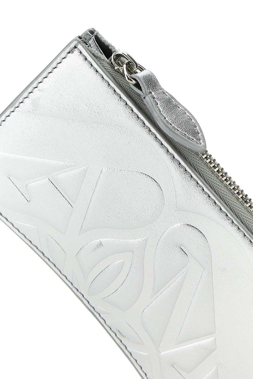 Shop Alexander Mcqueen Logo Embossed Zipped Wallet In Argento