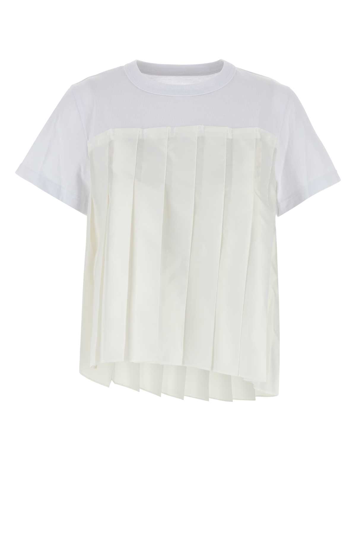 Shop Sacai White Cotton And Polyester T-shirt In Offwhite