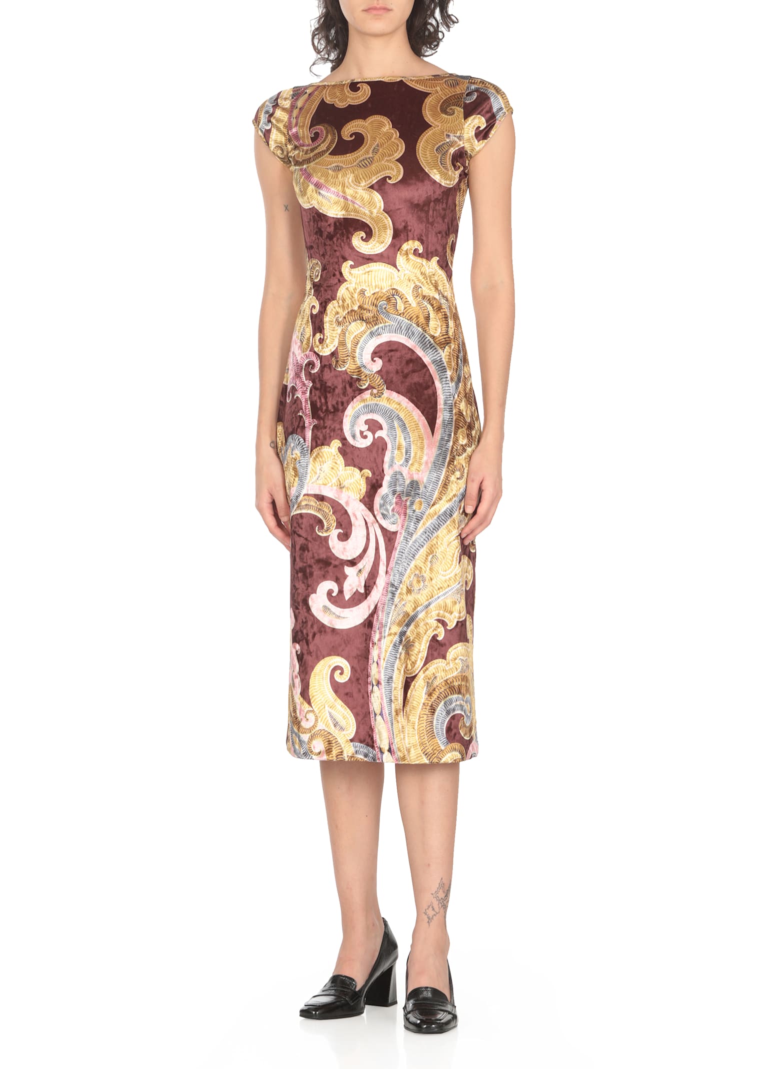 Shop Etro Velvet Dress In Brown