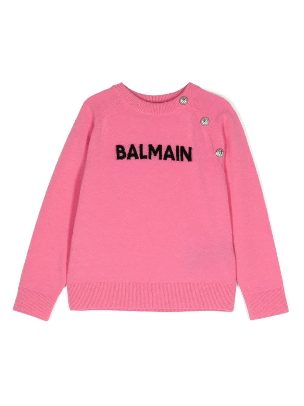 Shop Balmain Pull Con Logo In Fucsia