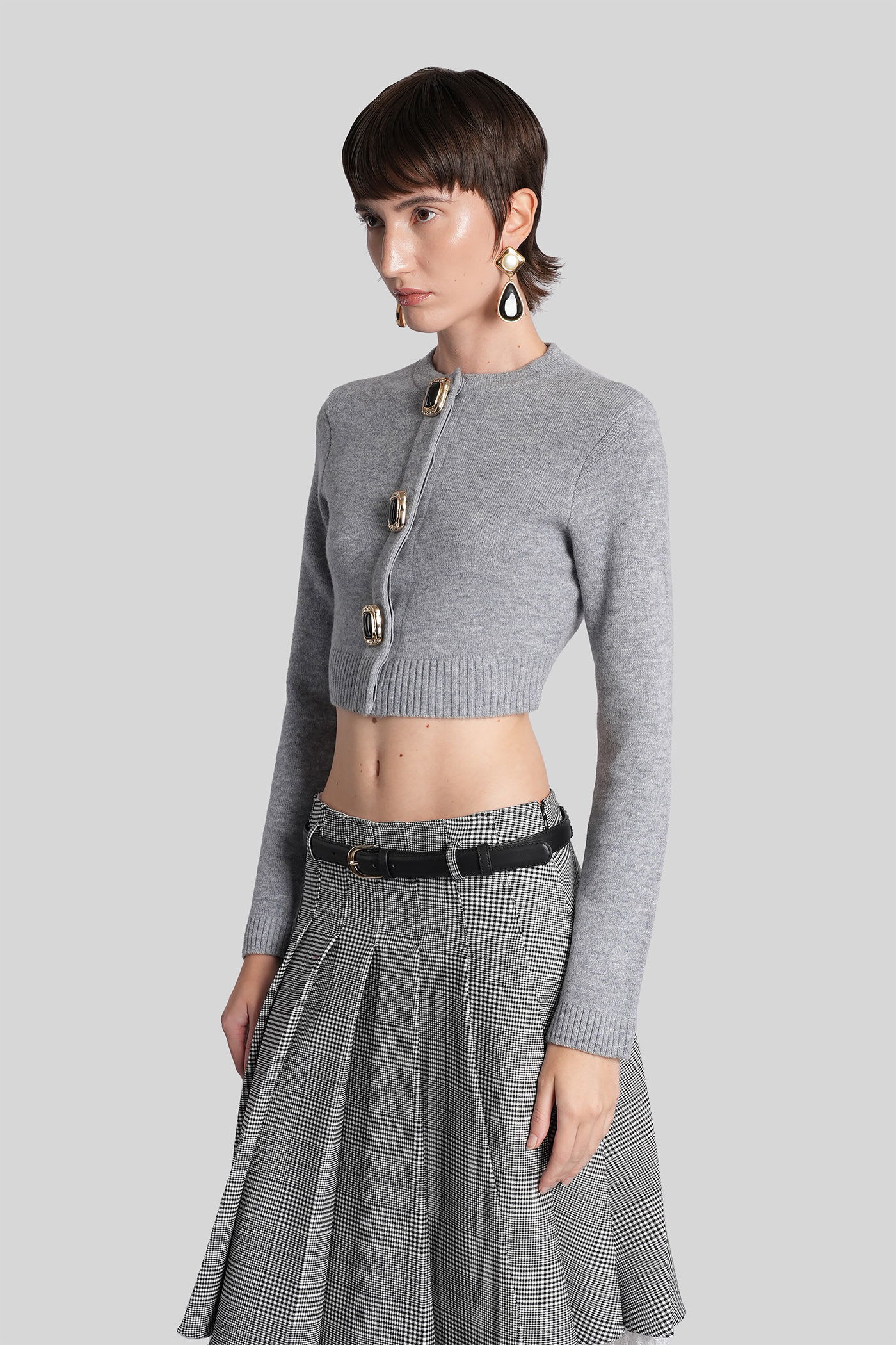 Self-portrait Wool-blend Cropped Cardigan In Gray