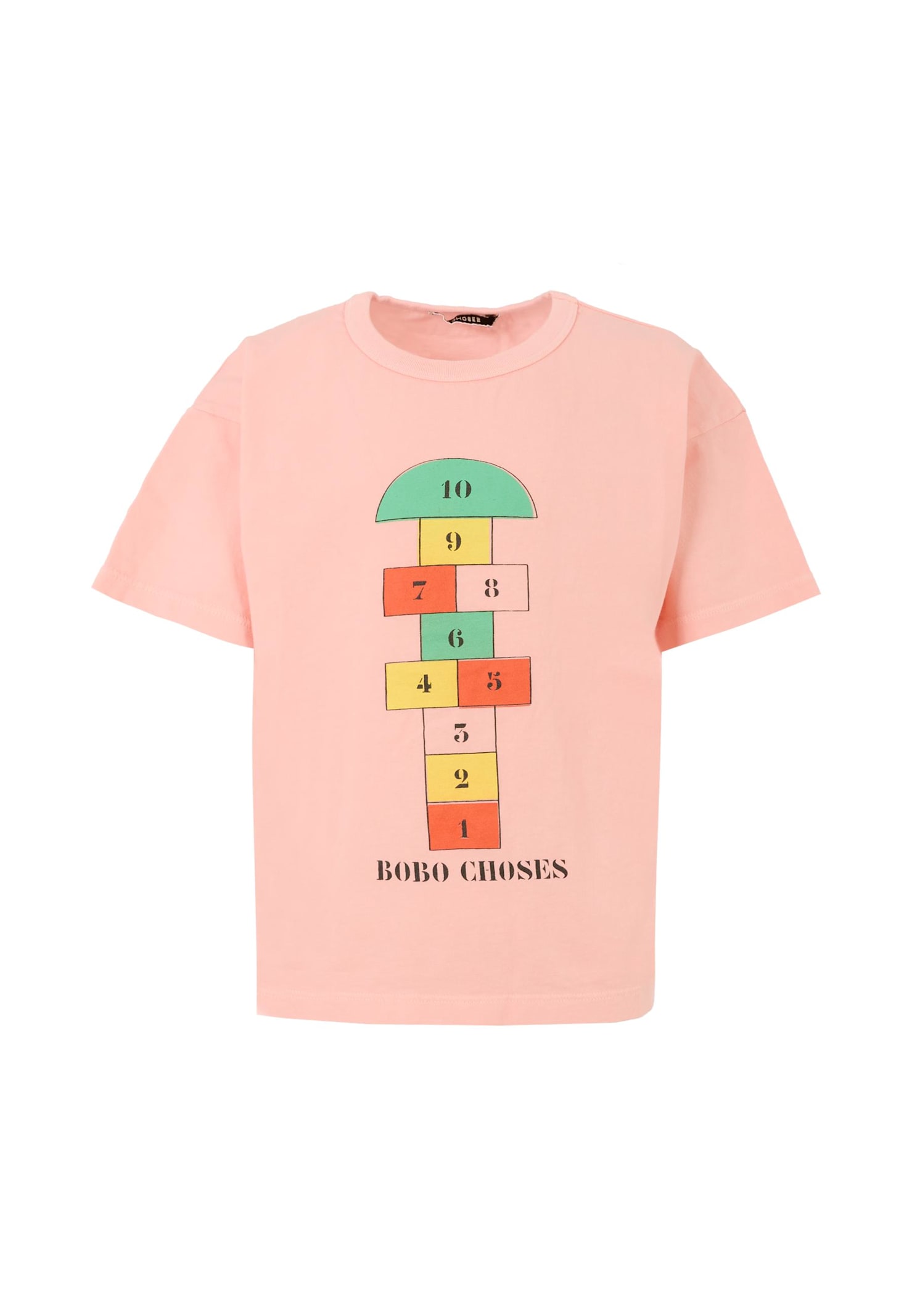 Bobo Choses Pink T-shirt For Girl With A Hopscotch Print In Neutral