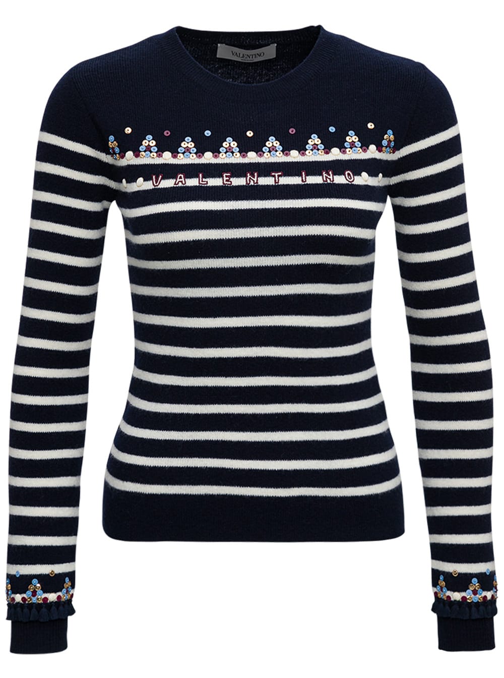 Valentino Blue Striped Wool Embroidered Sweater