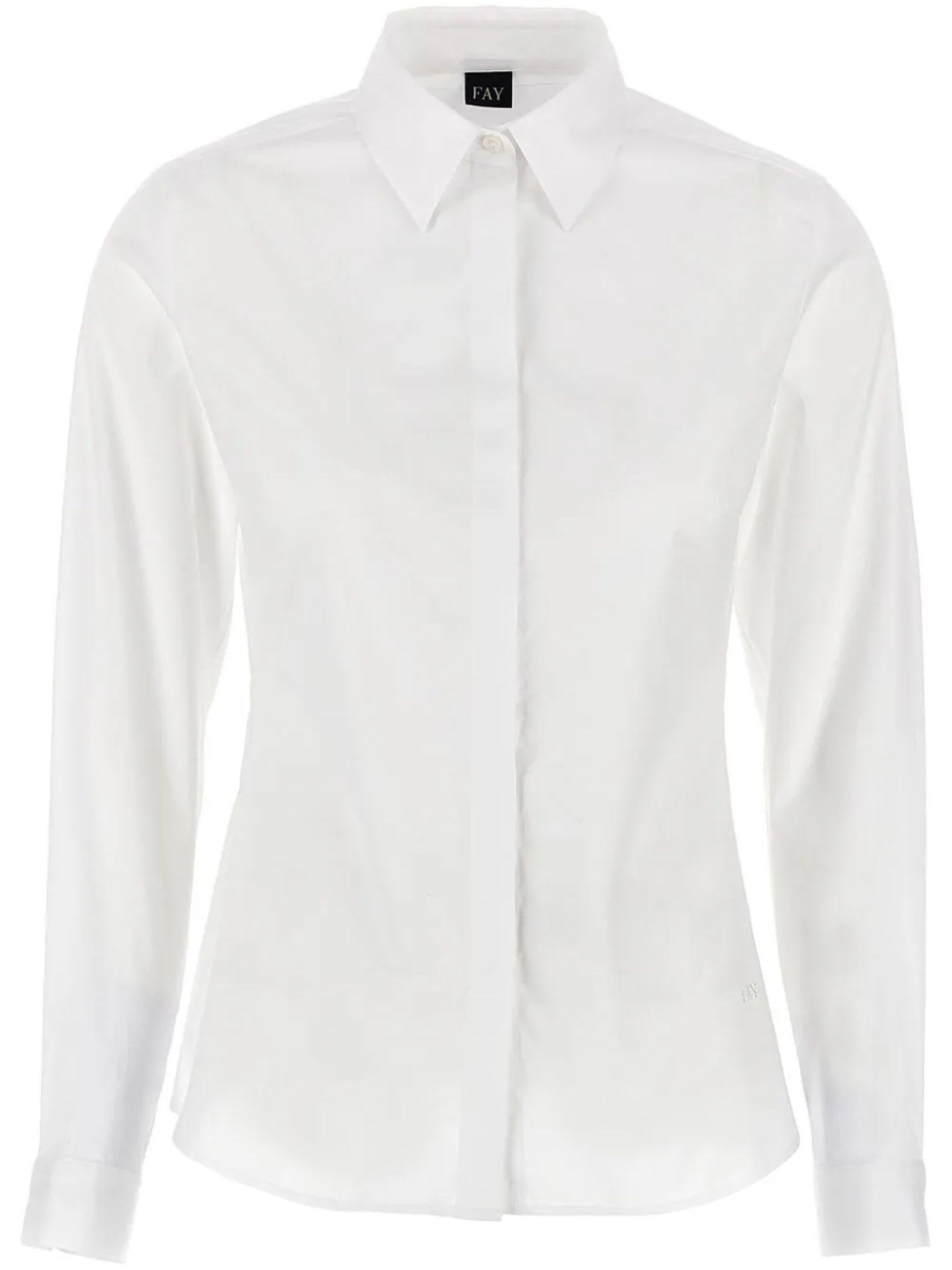 Shop Fay White Stretch Cotton Poplin Shirt