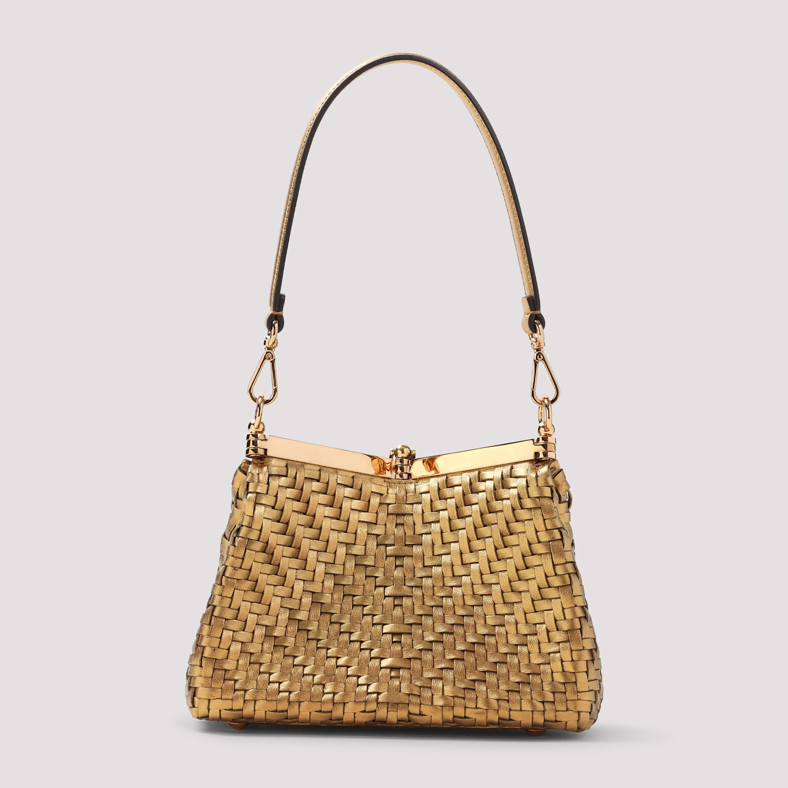 Etro Metallic Finish Calf Leather Shoulder Bag In Oro