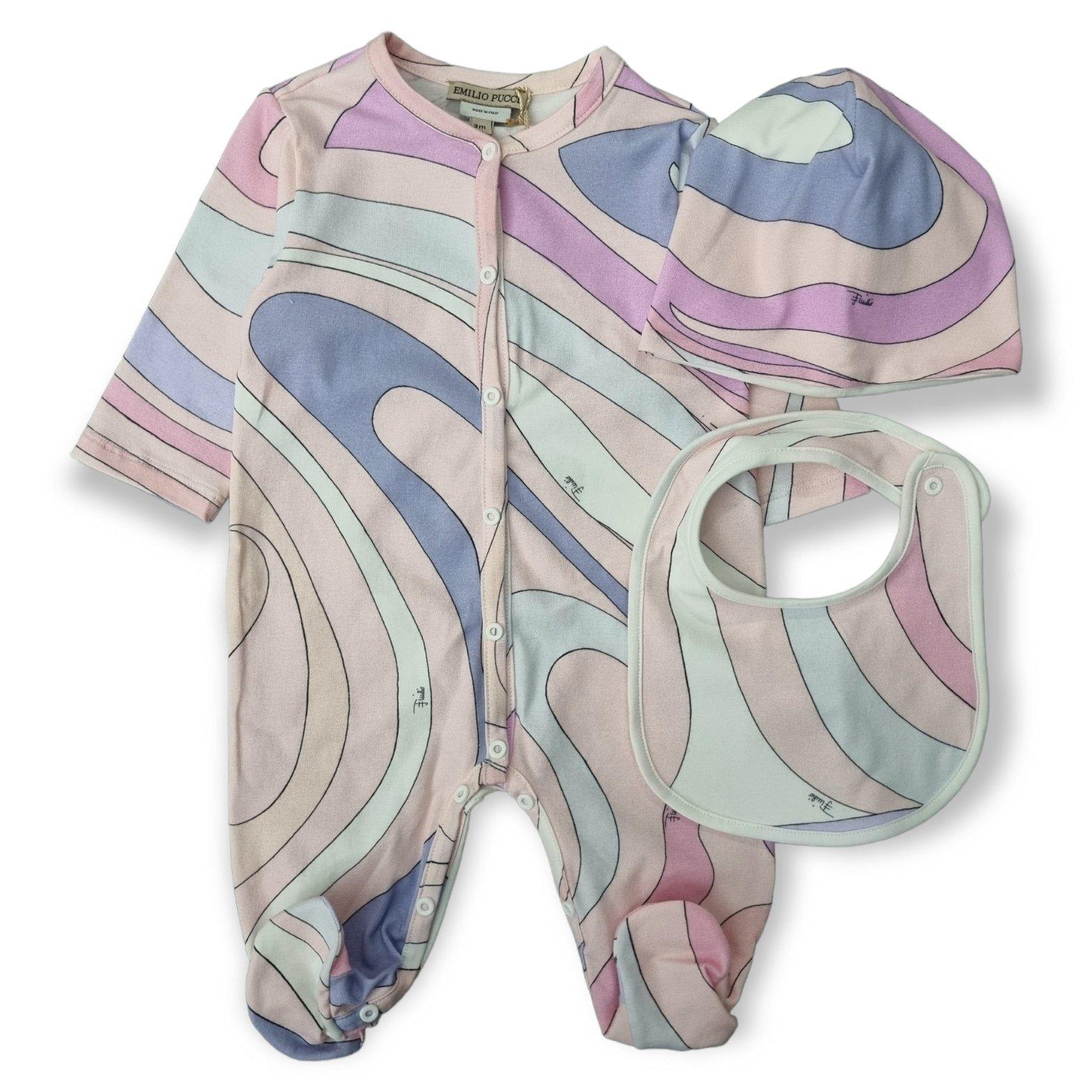 Emilio Pucci Swirl Printed Long-sleeved Babygrow Set In Mc
