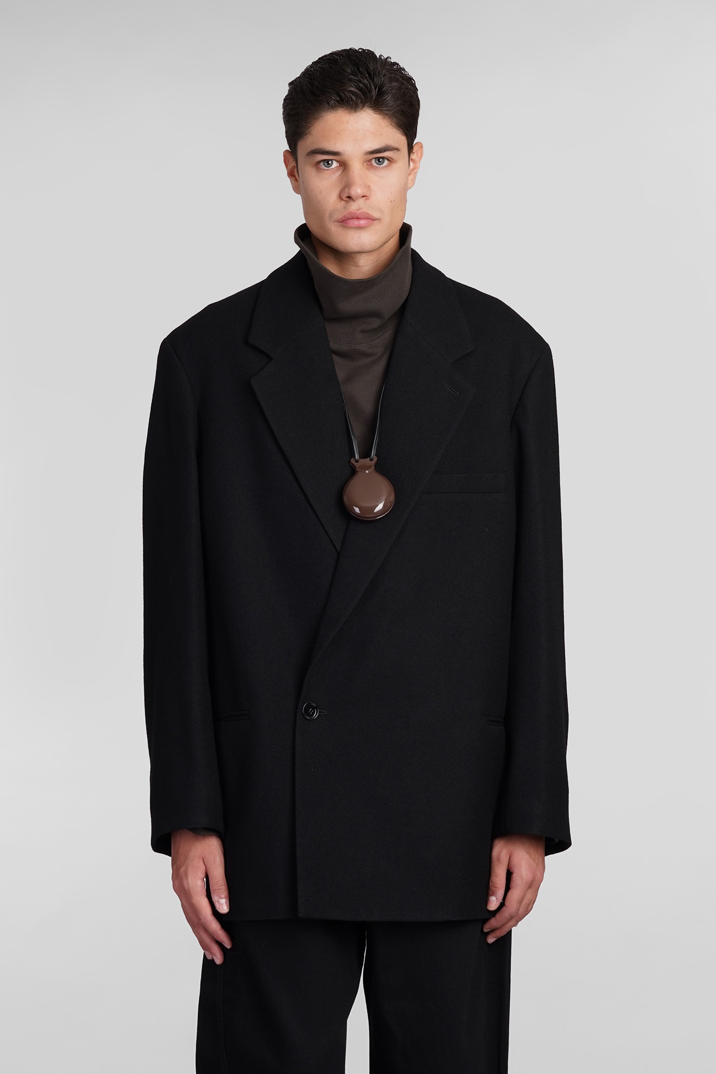 Shop Lemaire Coat In Black Wool