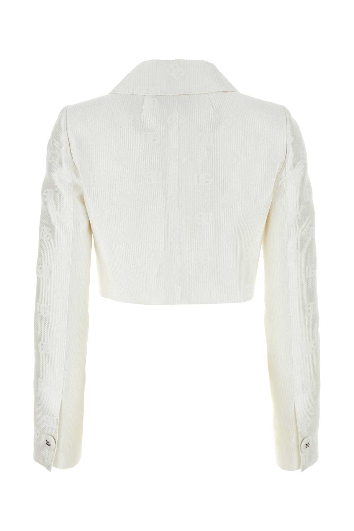 Dolce & Gabbana White Jacquard Blazer In Bianconaturale
