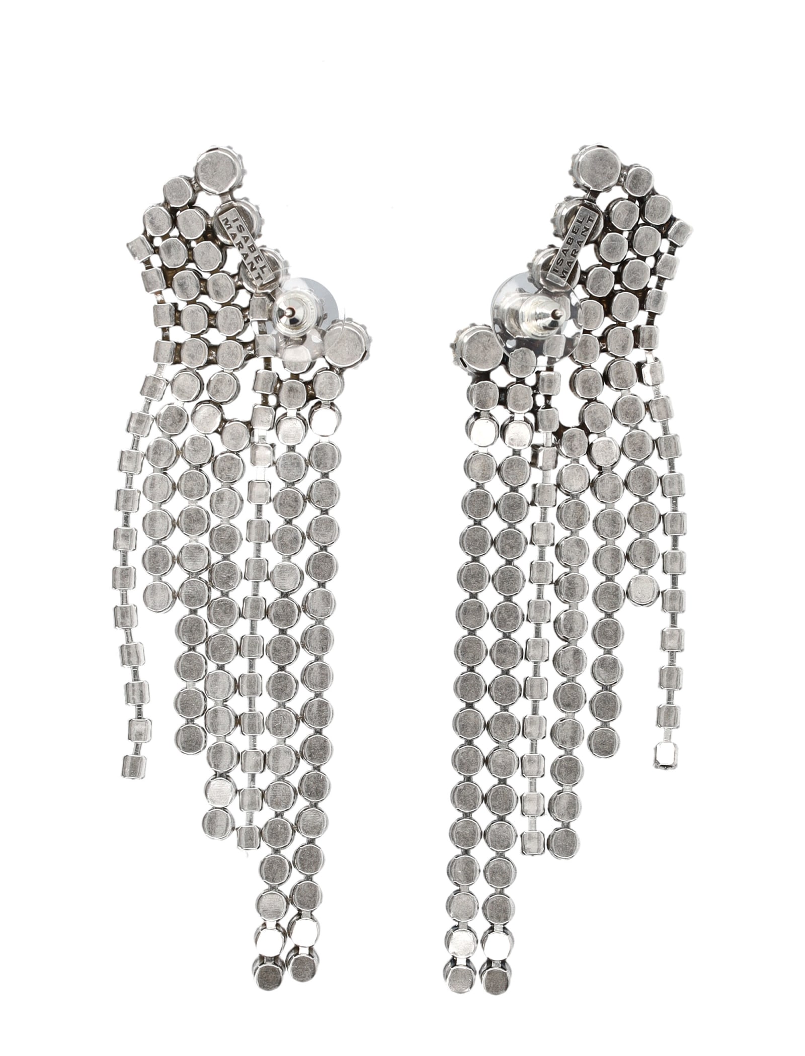 Shop Isabel Marant Fringe Strass Earrings In Silver