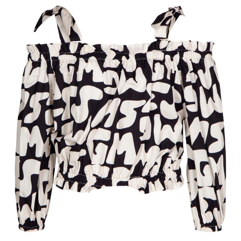Msgm Ruffle Logo-print Crop-top In Black