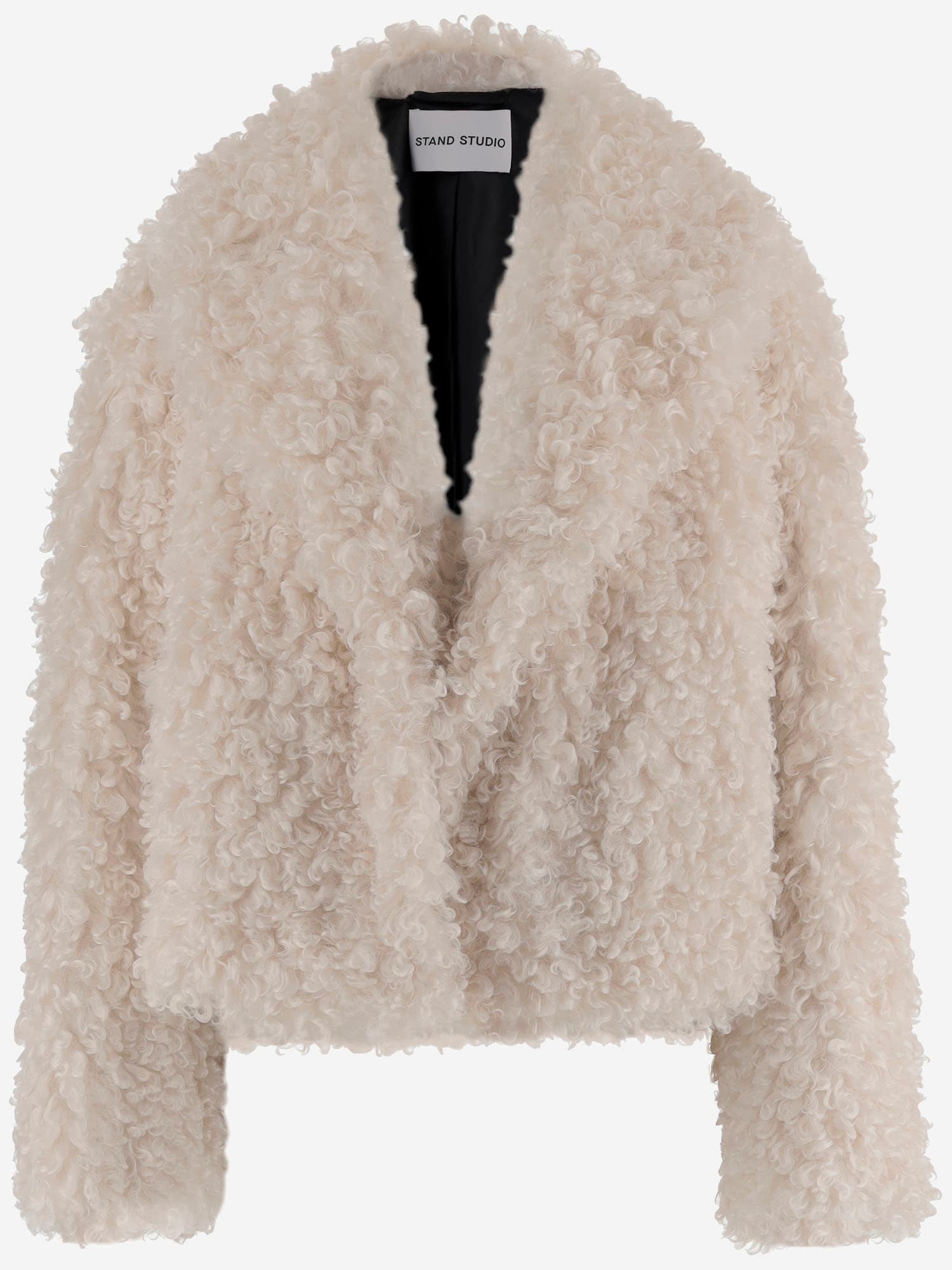 Stand Studio Samara Furry Fake Fur Jacket In Neutral