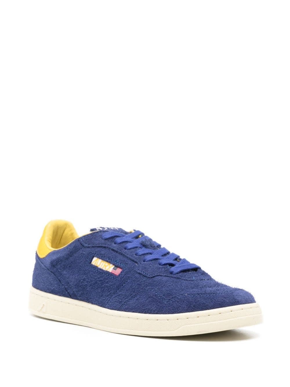 Shop Autry Medalist Flat Sneakers In Lanzuli And Dandelion Suede In Blue