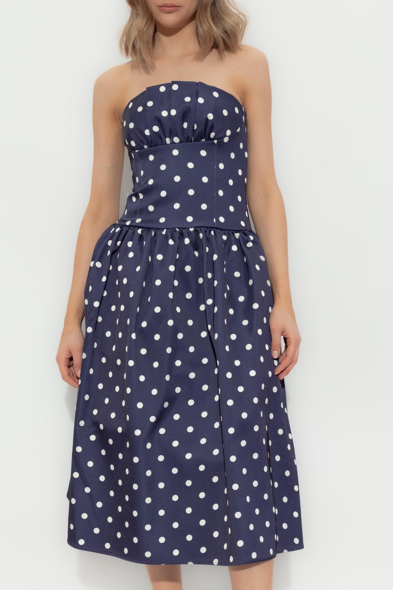 SELF-PORTRAIT NAVY POLKA DOT SATIN MIDI DRESS