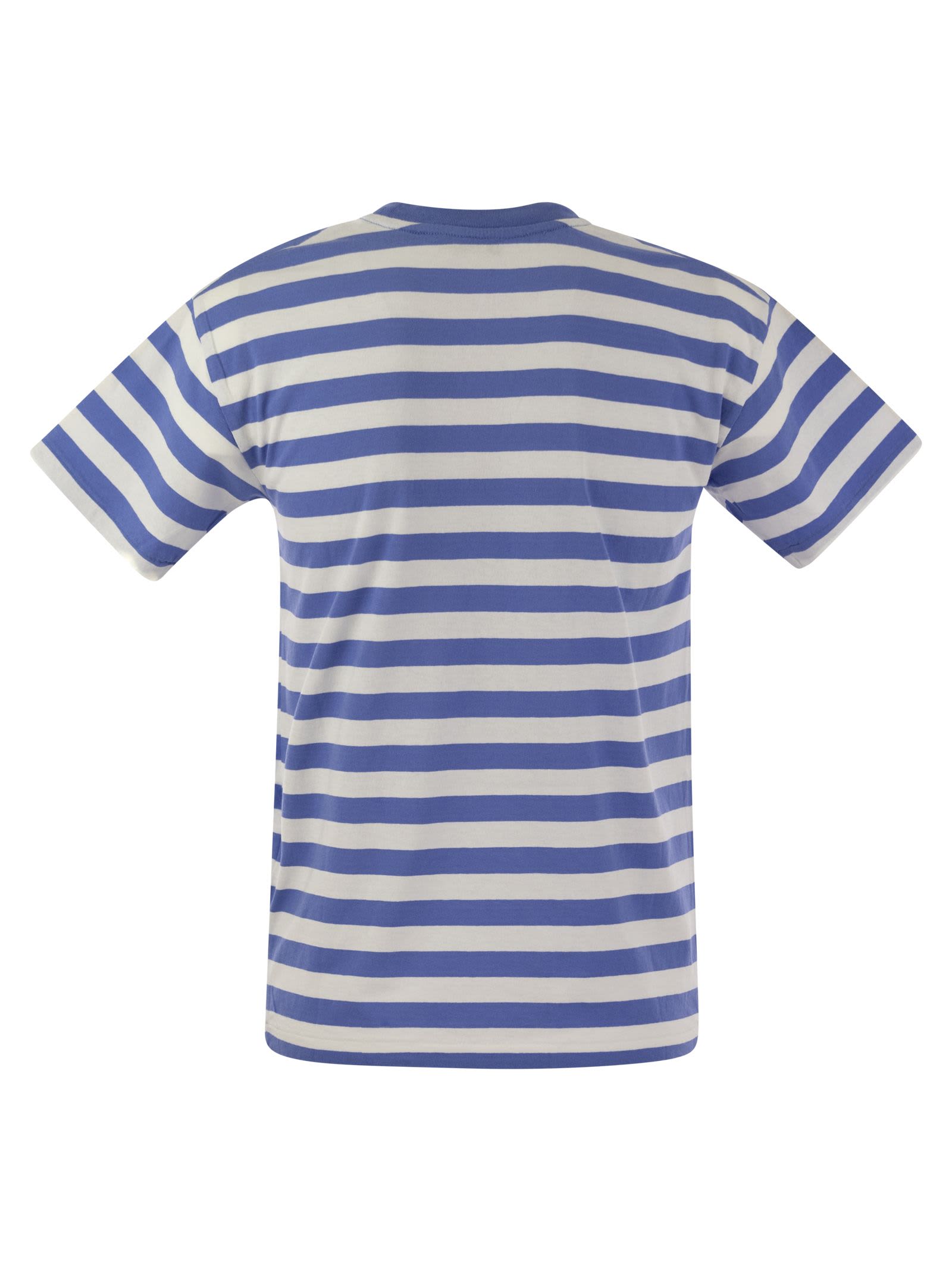 Shop Polo Ralph Lauren Polo Bear Striped Cotton T-shirt In White/light Blue