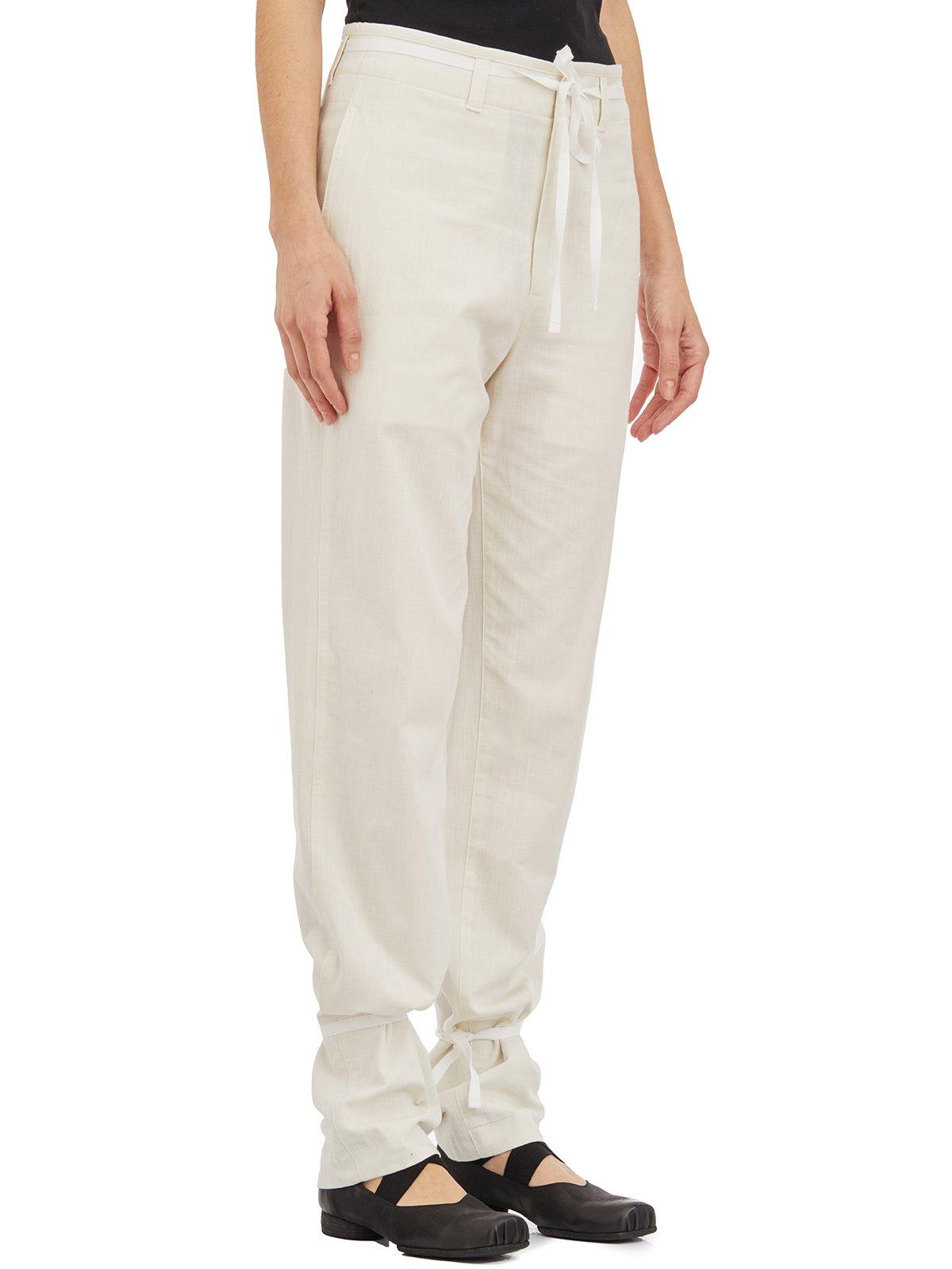 Shop Lemaire Chambray Drawstring Tapered Trousers In Neutrals